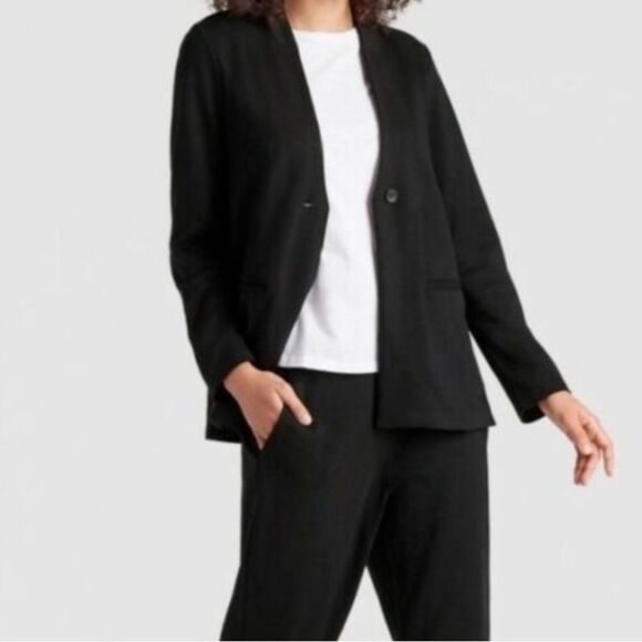 New Eileen Fisher, one button, black collar suit jacket - Picture 2 of 12